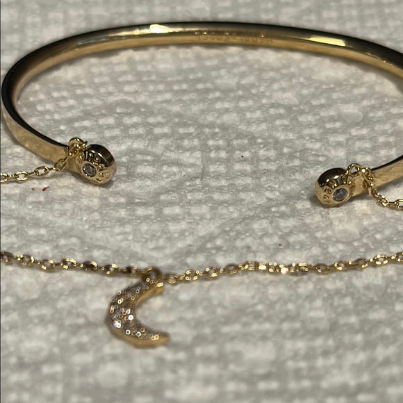 HENRI BENDEL double cuff Gold Crescent Moon gem bracelet